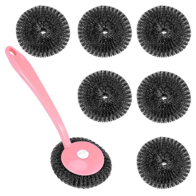 Stainless Steel Sponges Scourer Set with Handle Pack of 8,for Cookware,Pot Brush,Stovetops,Removing