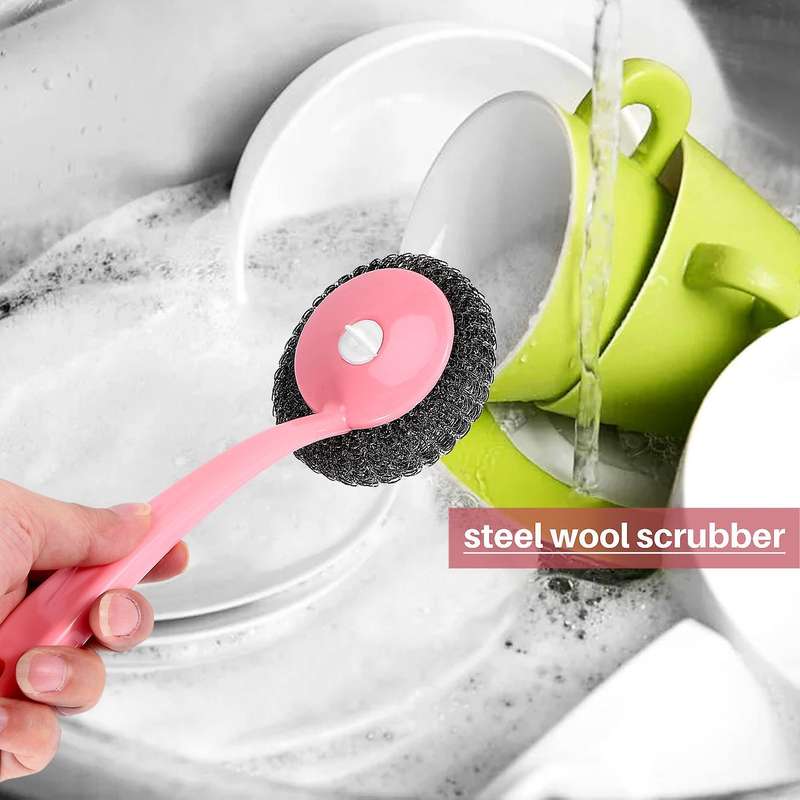 Stainless Steel Sponges Scourer Set with Handle Pack of 8,for Cookware,Pot Brush,Stovetops,Removing