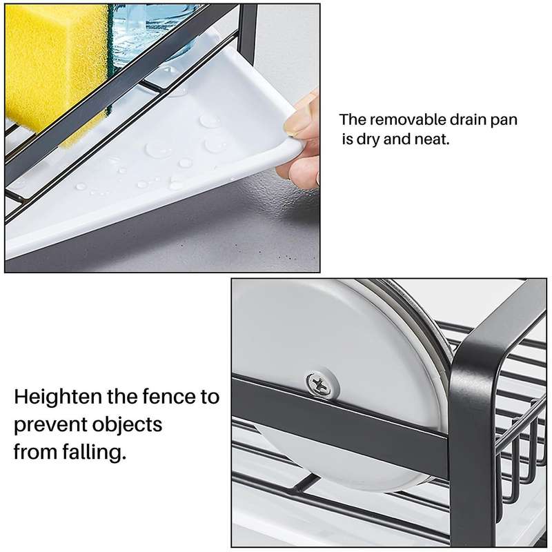 Stainless Steel Sponge Holder with Dishcloth Drying Rack, Kitchen Sink Organizer Tray Sponge Brush