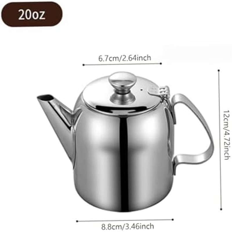 Stainless Steel Teapot 20 Oz Spill-proof Metal Teapot with Short Straight Spout Cold Water Jug Coffe
