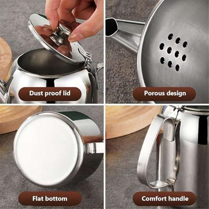 Stainless Steel Teapot 20 Oz Spill-proof Metal Teapot with Short Straight Spout Cold Water Jug Coffe