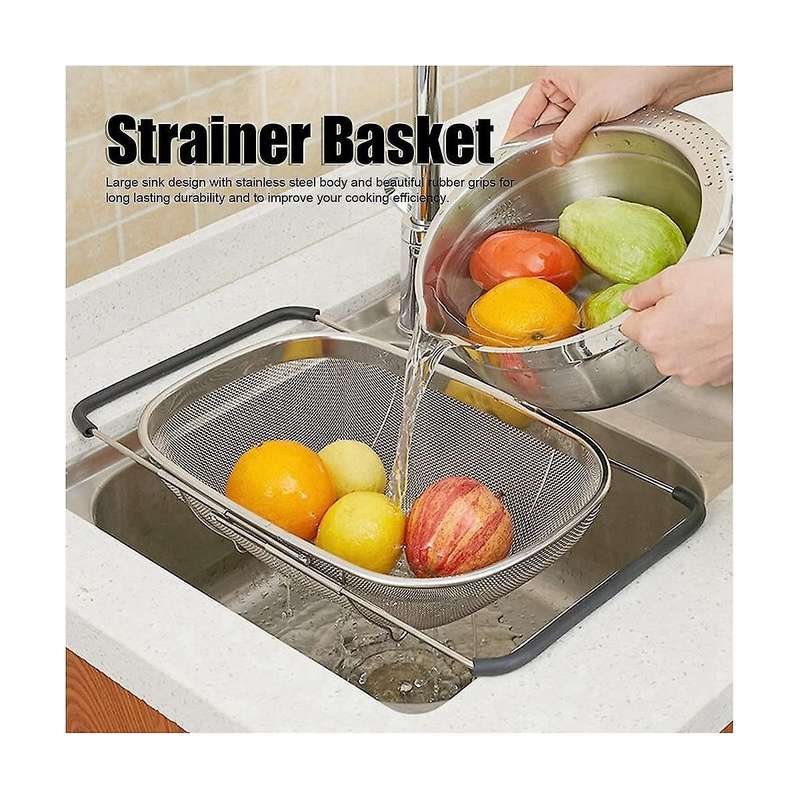 Stainless Steel Telescopic Strainer Basket, Vegetable Fruit Strainers,rubber Handle Kitchen Sink St