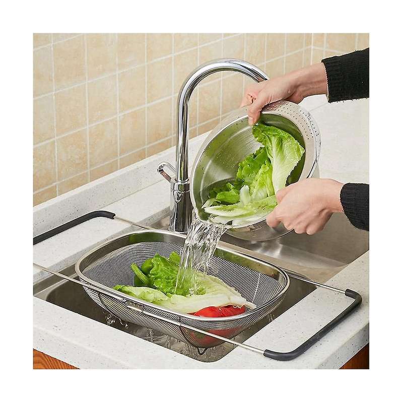 Stainless Steel Telescopic Strainer Basket, Vegetable Fruit Strainers,rubber Handle Kitchen Sink St