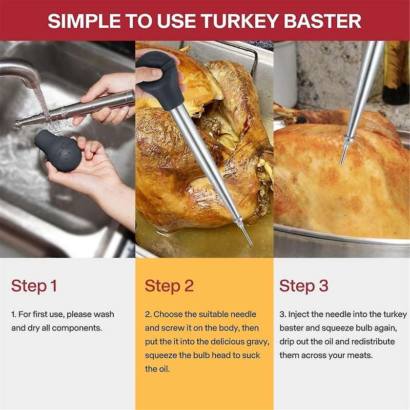 Stainless Steel Turkey Baster for Cooking, Food Grade Turkey Baster Syringe Oil Dropper Meat Injecto