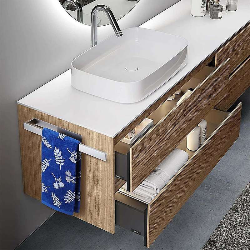 Stainless Steel Towel Rack - Self Adhesive No Punch Towel Rack 39cm Black Bathroom Toilet Towel Rack