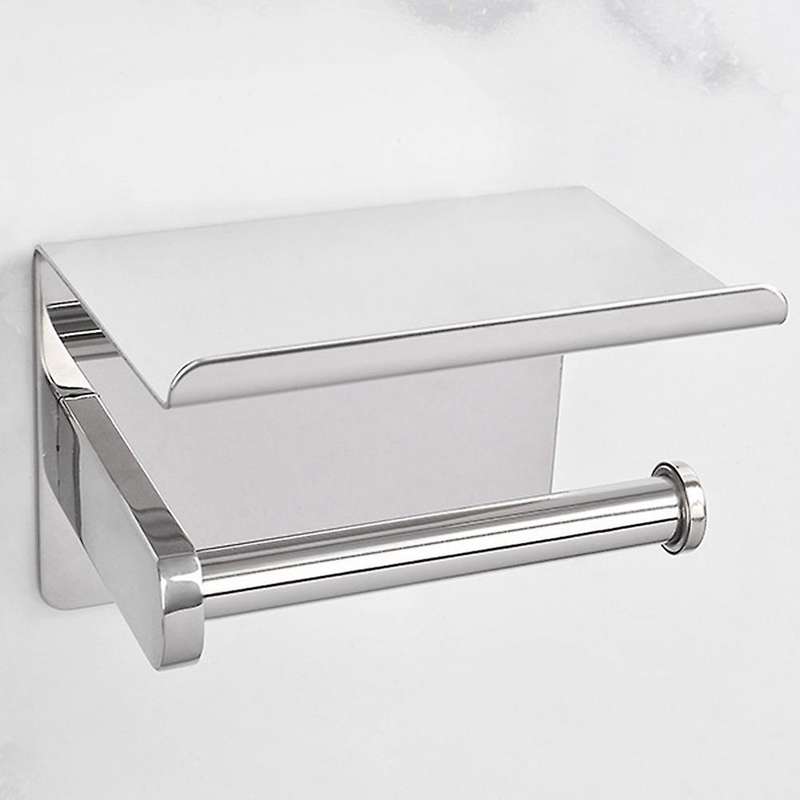 Stainless Steel Wall Mounted Paper Holder Bathroom Self-Adhesive Tissue Rack with Mobile Phone Hold