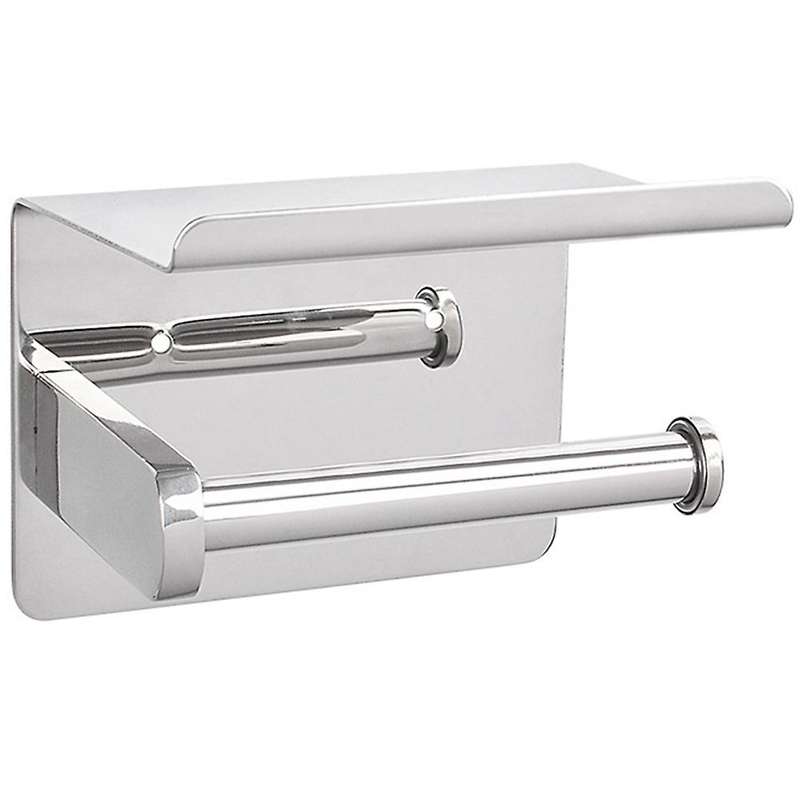 Stainless Steel Wall Mounted Paper Holder Bathroom Self-Adhesive Tissue Rack with Mobile Phone Hold