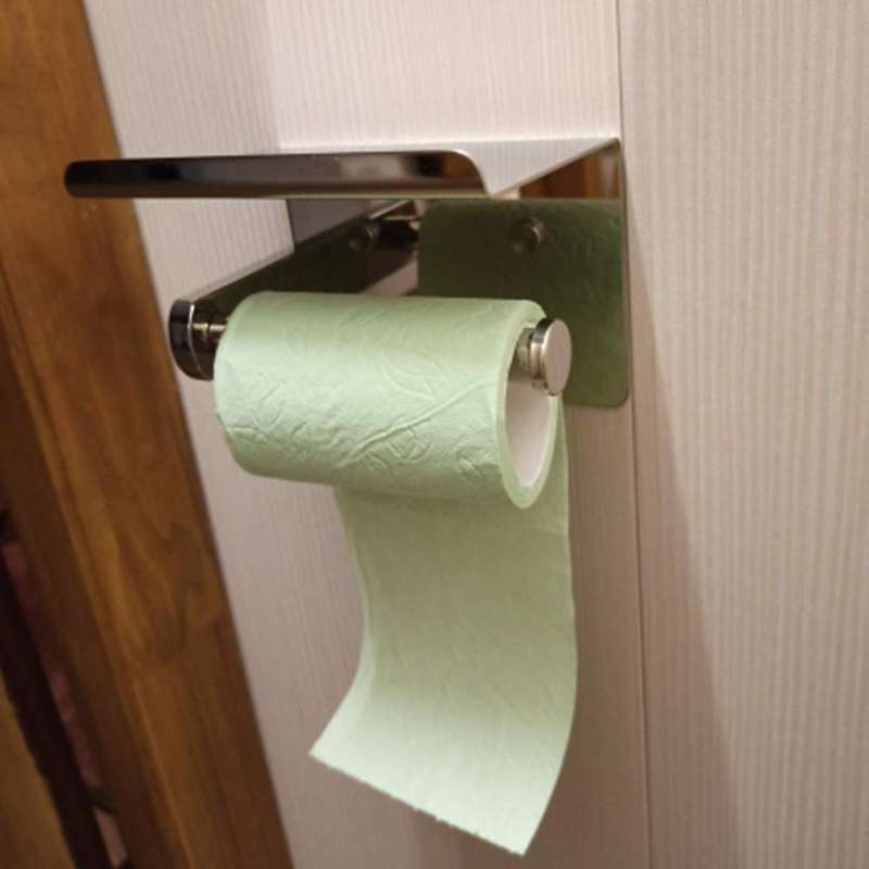 Stainless Steel Wall Mounted Paper Holder Bathroom Self-Adhesive Tissue Rack with Mobile Phone Hold