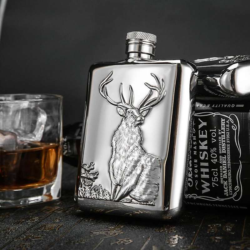 Stainless Steel Wine Bottle Hip Flask Flagon 6Oz Deer Pattern Whiskey Pocket Whiskey Bottle Alcohol