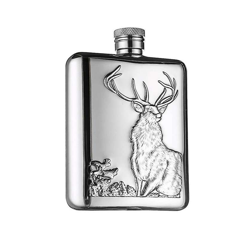 Stainless Steel Wine Bottle Hip Flask Flagon 6Oz Deer Pattern Whiskey Pocket Whiskey Bottle Alcohol