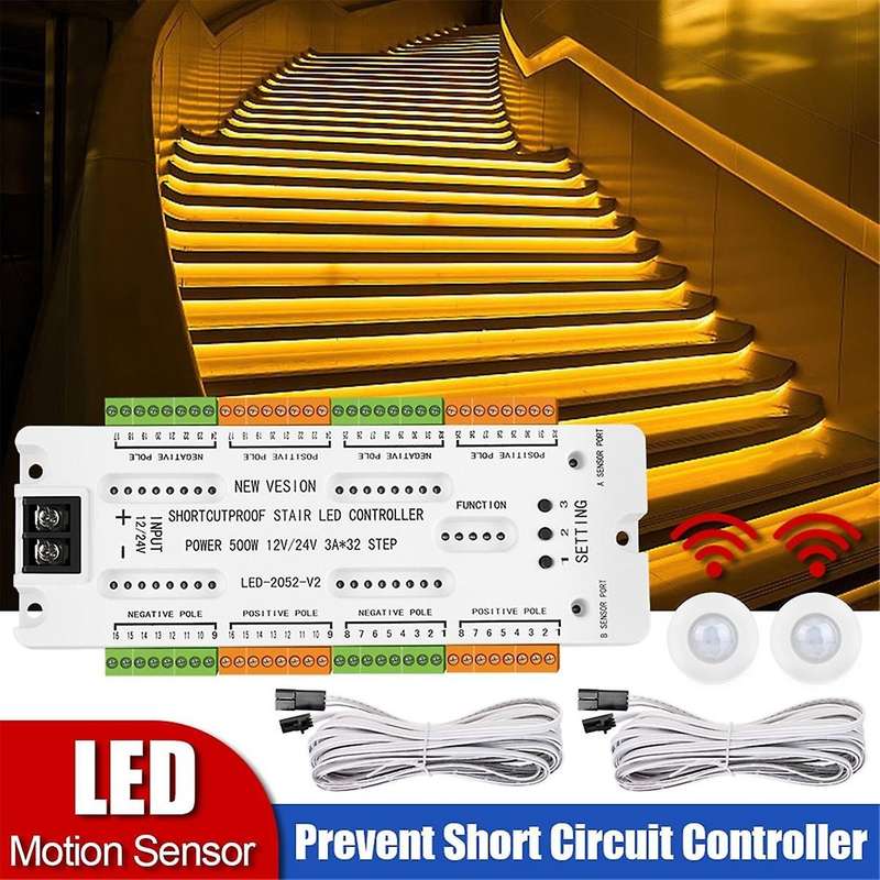 Stair LED Motion Sensor Light DC12V/24V Ladder Night Light 32 Channels Prevent Short Circuit Control