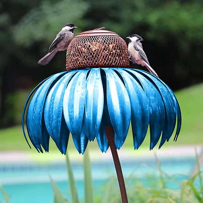 Standing Bird Feeder, Outside Rust Resistant Metal Bird Feeder with Stand, Flower Stakes, Garden Dec