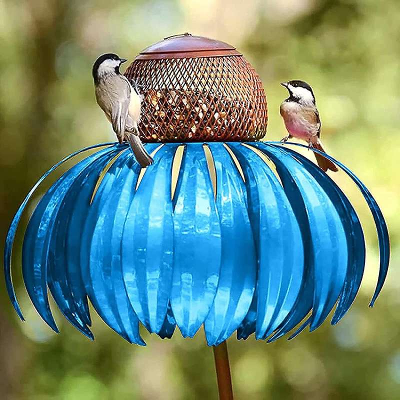 Standing Bird Feeder, Outside Rust Resistant Metal Bird Feeder with Stand, Flower Stakes, Garden Dec