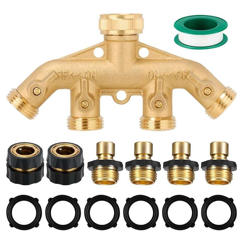 Star 4 Way Heavy Duty Brass Garden Hose Splitter,3/4inch Garden Hose Fitting Quick Connectors Female