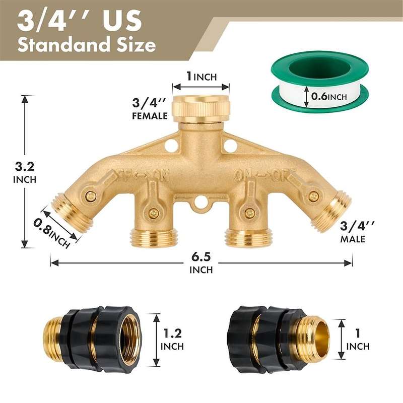 Star 4 Way Heavy Duty Brass Garden Hose Splitter,3/4inch Garden Hose Fitting Quick Connectors Female