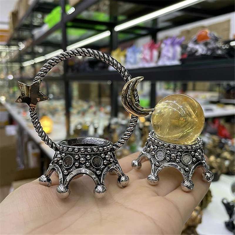 Star Moon Metal Crystal Ball Holder Magic Sphere Display Stand Desktop Ornaments Photography Props,1