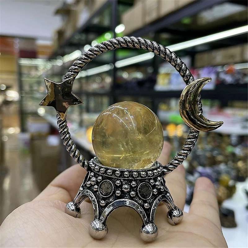 Star Moon Metal Crystal Ball Holder Magic Sphere Display Stand Desktop Ornaments Photography Props,1