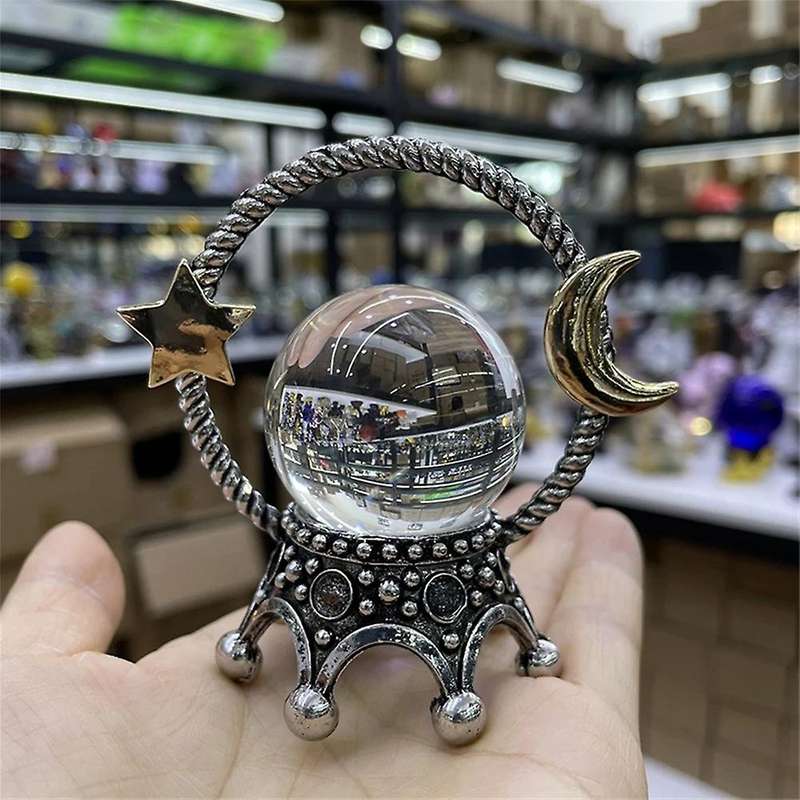 Star Moon Metal Crystal Ball Holder Magic Sphere Display Stand Desktop Ornaments Photography Props,1