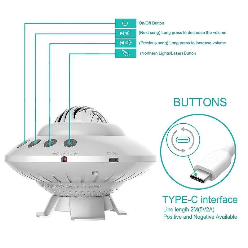 Starry Projection Lamp Atmosphere Lamp Aurora Bluetooth Speaker Night Light for Bedroom Kids Adults