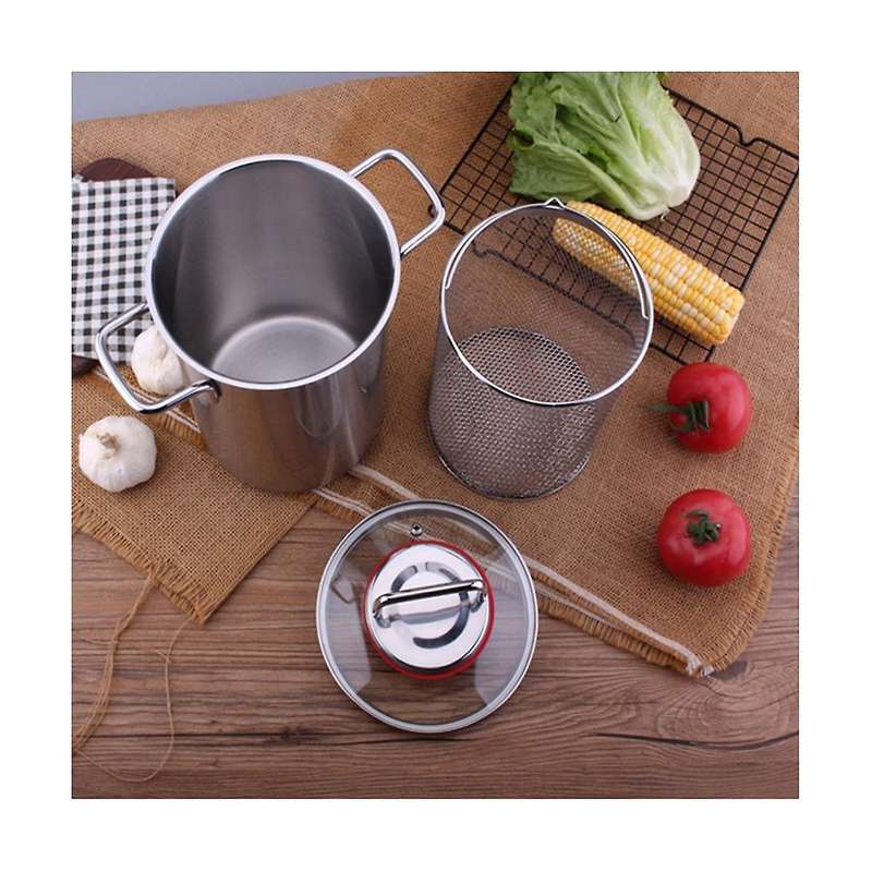 Steel Asparagus Pot with Basket Asparagus Pasta Cooking Strainer French Fry Pot Basket