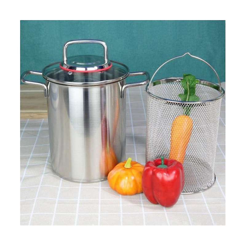 Steel Asparagus Pot with Basket Asparagus Pasta Cooking Strainer French Fry Pot Basket