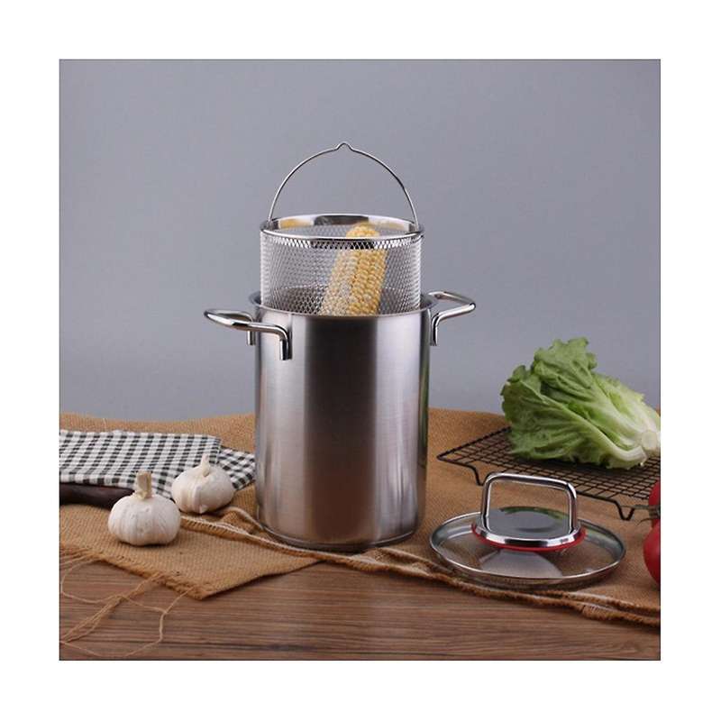 Steel Asparagus Pot with Basket Asparagus Pasta Cooking Strainer French Fry Pot Basket
