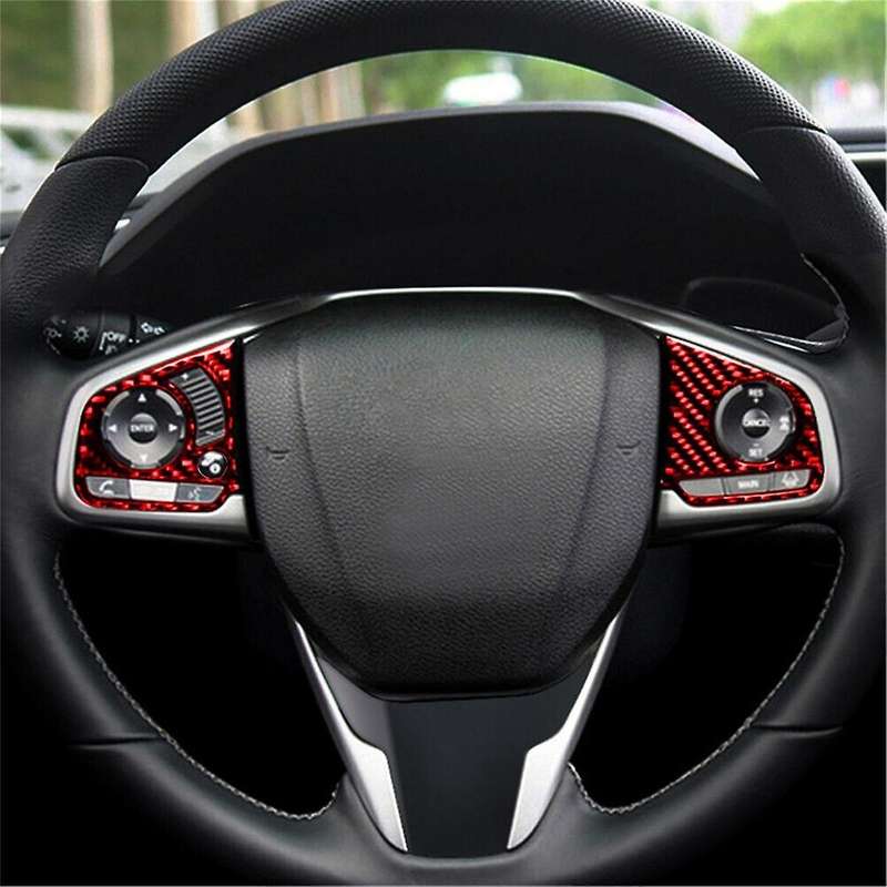 Steering Wheel Button Switch Cover Trim Decor Sticker ABS Red Carbon Fiber for 10Th Gen 2016 2017 20