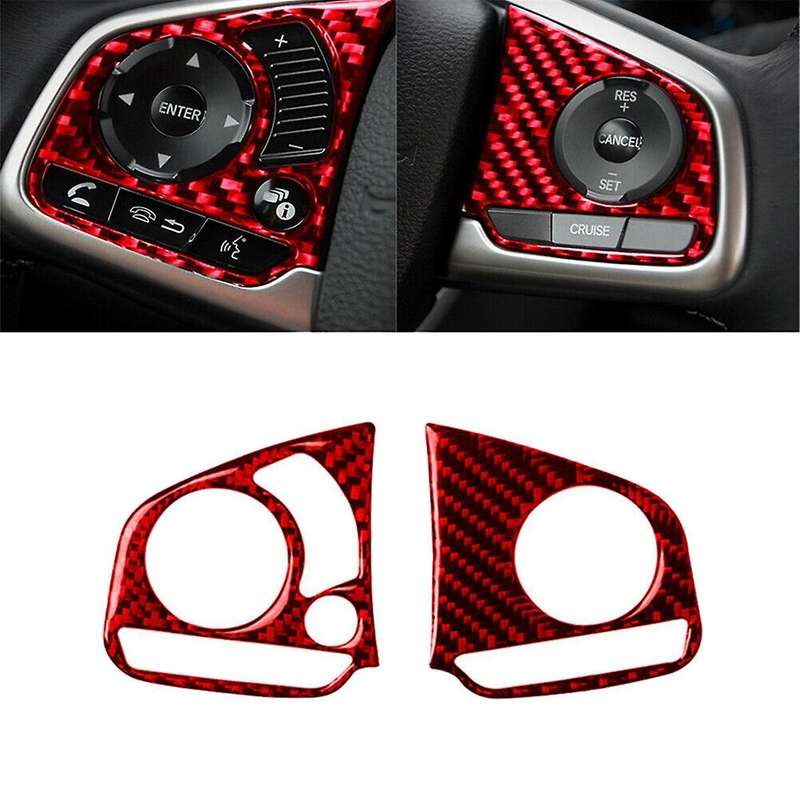 Steering Wheel Button Switch Cover Trim Decor Sticker ABS Red Carbon Fiber for 10Th Gen 2016 2017 20