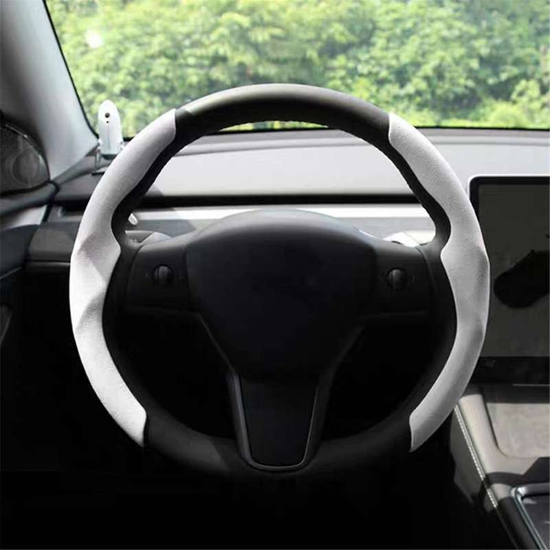 Steering Wheel Cover for Model Y 2017-2022 Car Non Steering Wheel Protector Cover Breathable,White