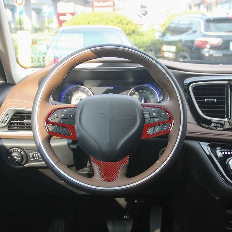 Steering Wheel Cover Trim ABS Interior Accessories for 300C 2015-2021 (Red Carbon Fiber)