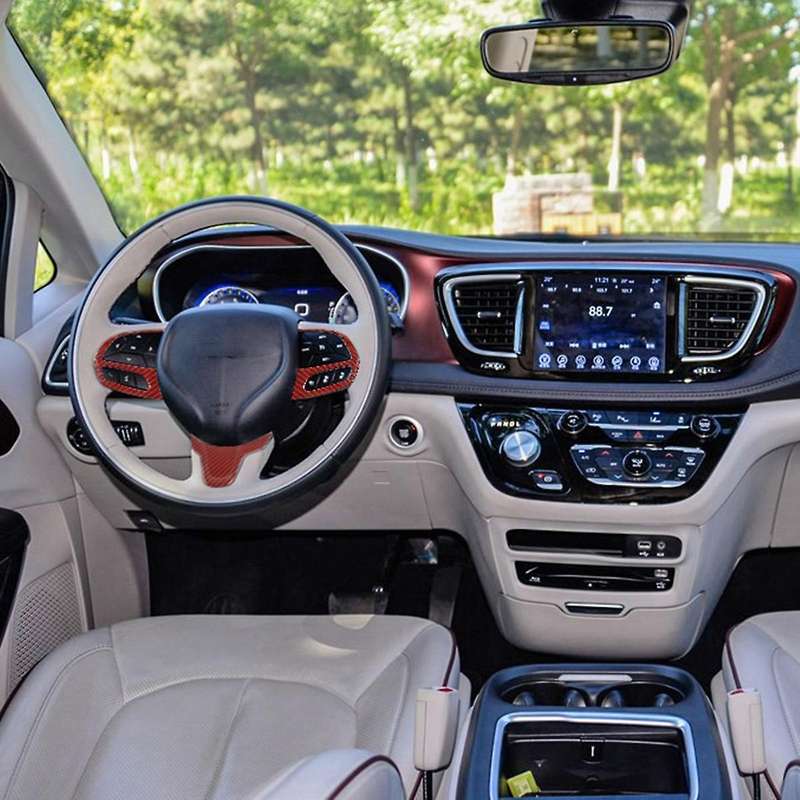 Steering Wheel Cover Trim ABS Interior Accessories for 300C 2015-2021 (Red Carbon Fiber)