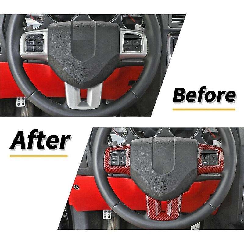 Steering Wheel Cover Trim Interior Accessories ABS for 2009 2010 2011 2012 2013 2014 (Red Carbon Fib