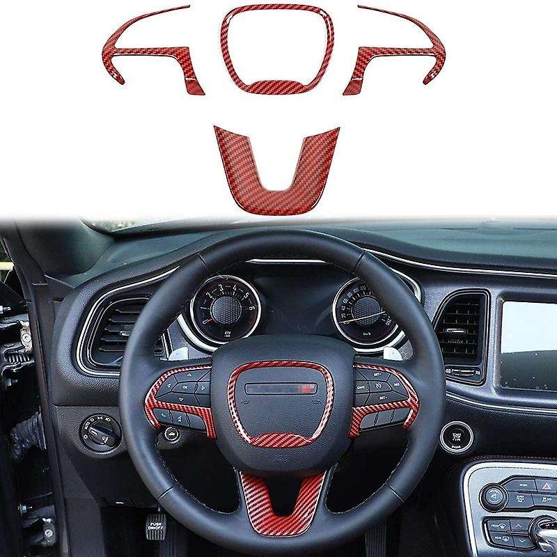 Steering Wheel Cover Trim for 2015-2020 Charger for Durango Grand SRT8, ABS Red Carbon Fiber
