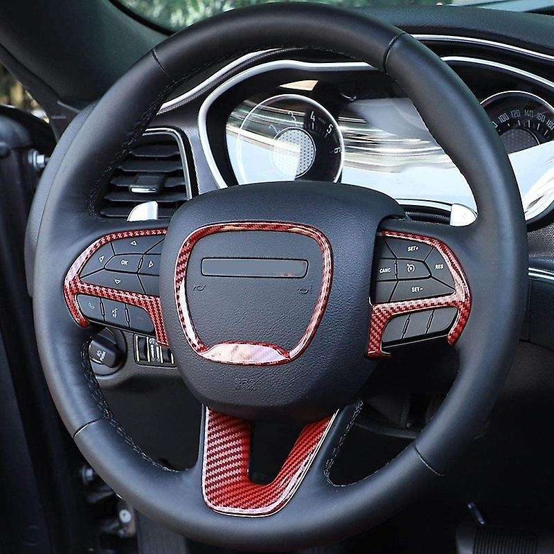 Steering Wheel Cover Trim for 2015-2020 Charger for Durango Grand SRT8, ABS Red Carbon Fiber