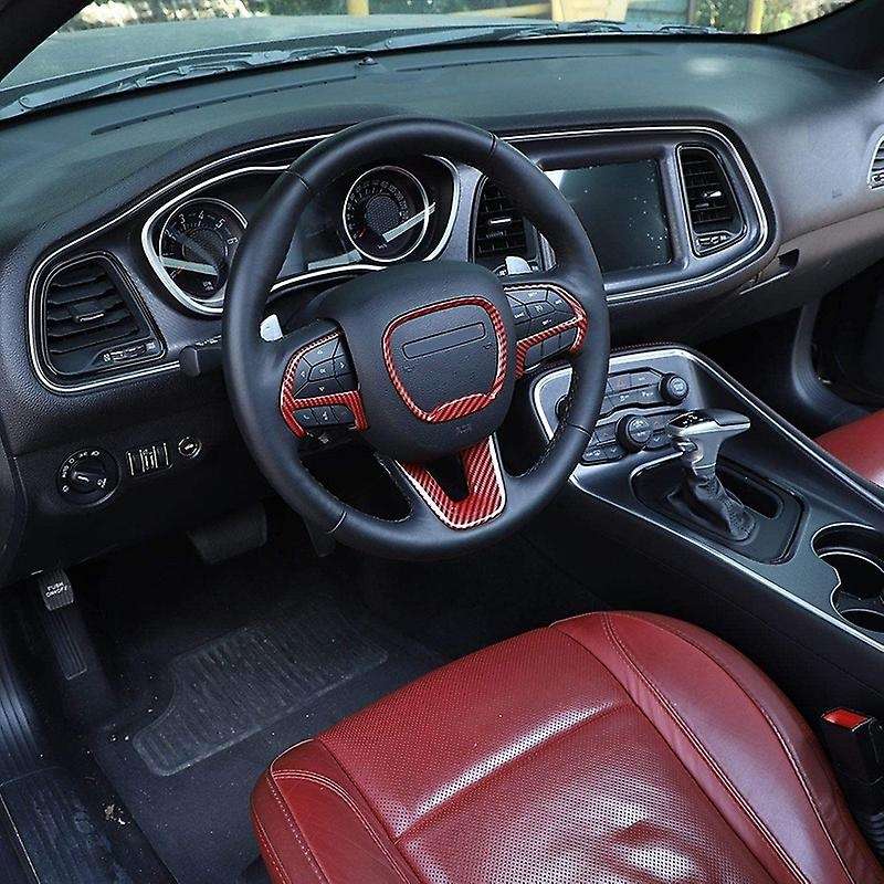 Steering Wheel Cover Trim for 2015-2020 Charger for Durango Grand SRT8, ABS Red Carbon Fiber