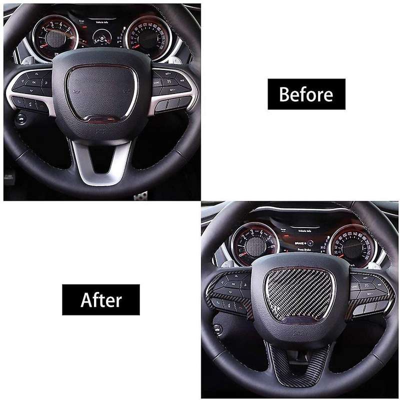 Steering Wheel Cover Trim for 2015-2021 Charger Accessories Carbon Fiber Steering Wheel Decor Sticke