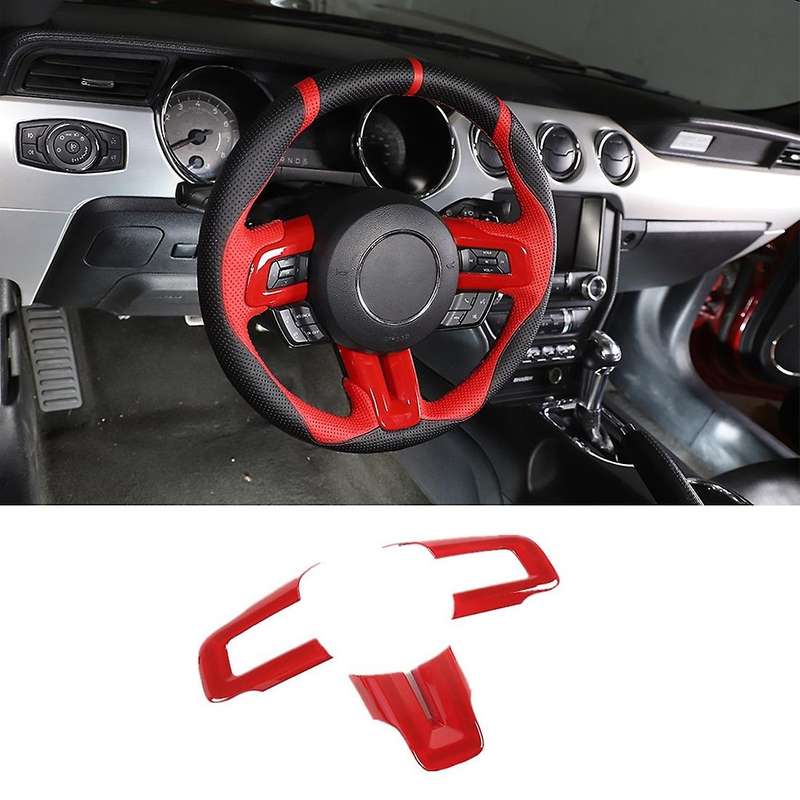 Steering Wheel Decoration Cover Trim Stickers Interior Accessories for 2015-2020 , ABS Red