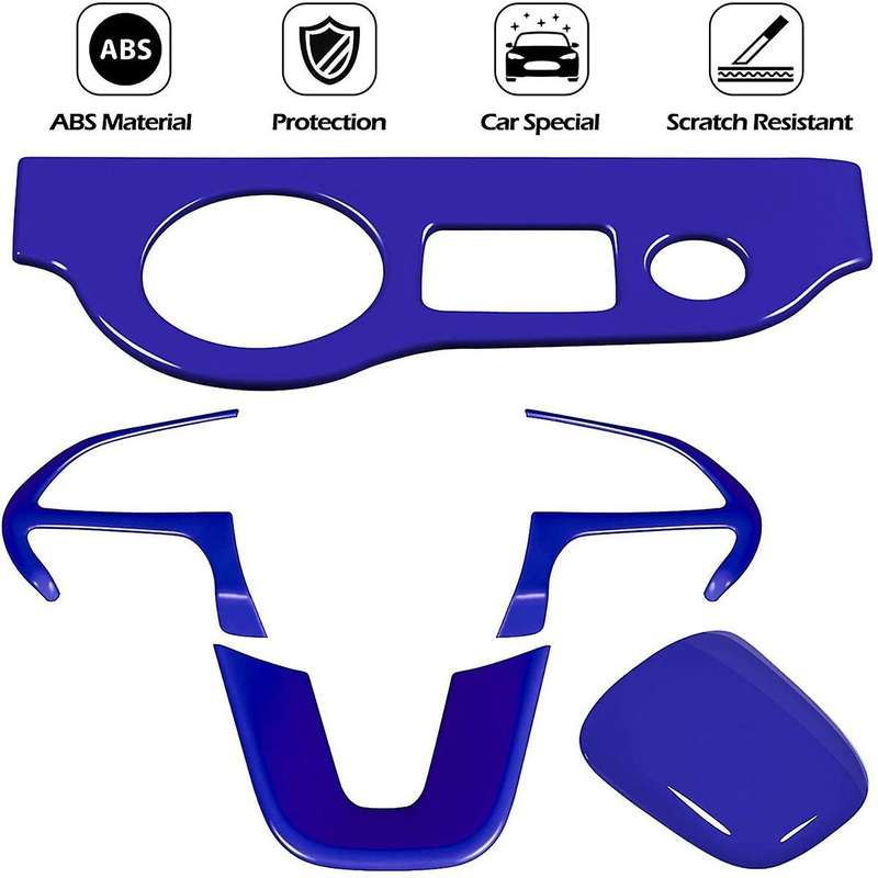 Steering Wheel Frame Trim & Headlight Switch Panel & Gear Shift Trim Knob 2015-2021 for Charger (Blu