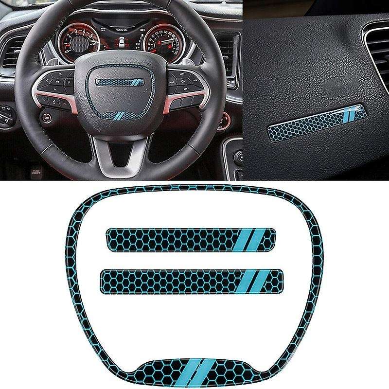 Steering Wheel Emblem Kit Trim Cover for Charger 2015-2020 Interior Decoration Accessories (Blue)