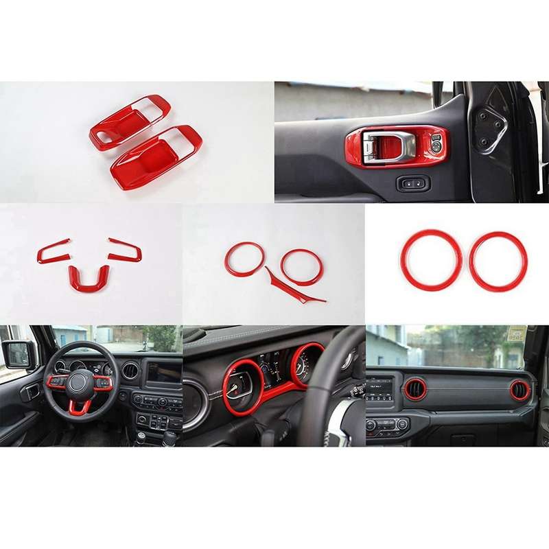 Steering Wheel, Air Conditioning Vent, Reading Light, Speaker for 18-21 Wrangler JL JT 21PCS (Red)
