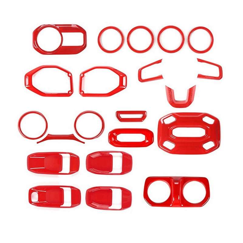 Steering Wheel, Air Conditioning Vent, Reading Light, Speaker for 18-21 Wrangler JL JT 21PCS (Red)