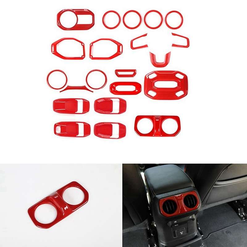 Steering Wheel, Air Conditioning Vent, Reading Light, Speaker for 18-21 Wrangler JL JT 21PCS (Red)