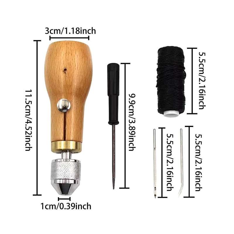Stitcher Sewing Awl Hand Sewing Device with Durable Handle with Leather Roller Rippe for Canvas, Lea