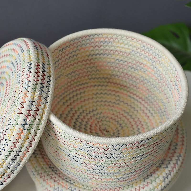 Storage Basket with Lid, Cotton Rope Storage Baskets, Remote Controller Toy Organizing for Storage i