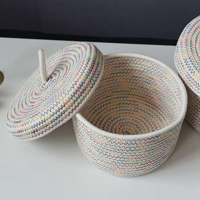 Storage Basket with Lid, Cotton Rope Storage Baskets, Remote Controller Toy Organizing for Storage i