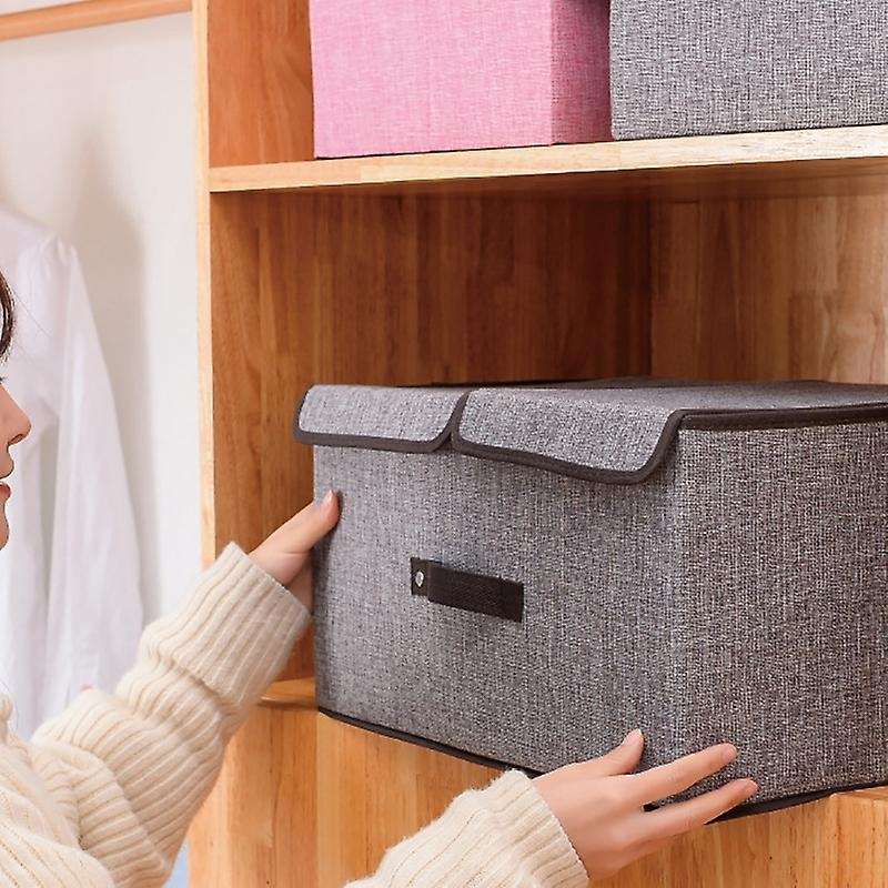 Storage Bins with Lids Foldable Storage Bins Basket Closet with Handle for Shelf Double Lids Stackab