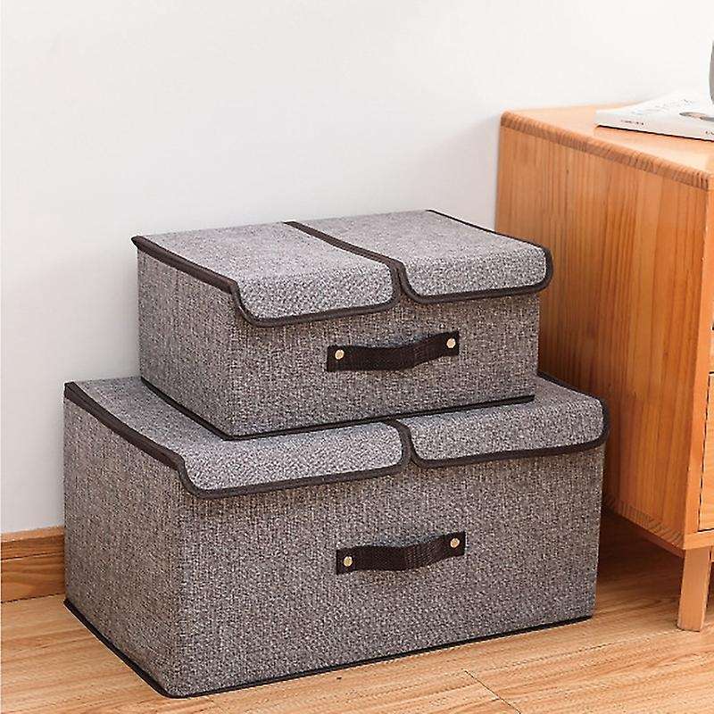 Storage Bins with Lids Foldable Storage Bins Basket Closet with Handle for Shelf Double Lids Stackab