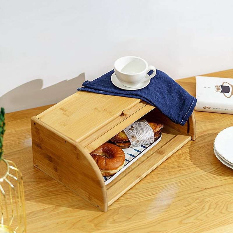 Storage Box Bamboo Bread Box Bins with Cutting Board Food Containers Big Drawer Kitchen Organizer Ho