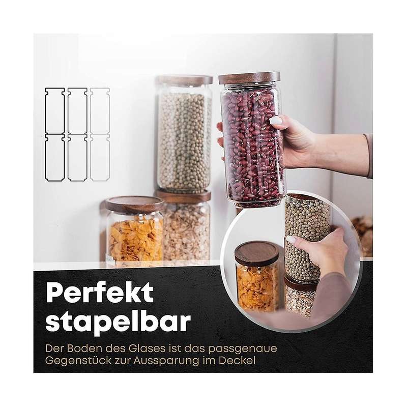 Storage Jars with Lid 1 Litre [2 X 1000 Ml] - Elegant Glass Container with Lid Set