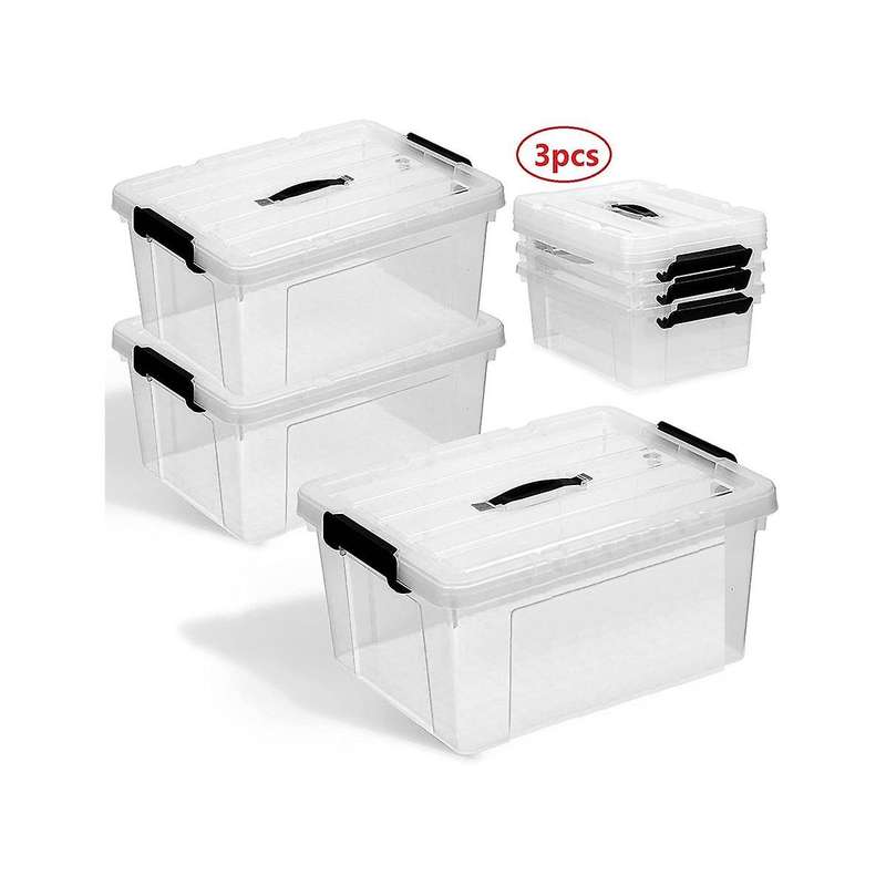 Storage Boxes with Lids, 3, Modern Stacking Boxes for Organisation and Storage, Extremely
